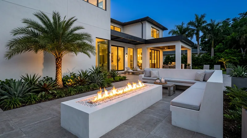 3D render of fire feature and seating