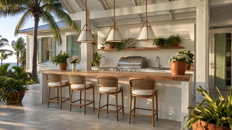 3D render of coastal outdoor kitchen
